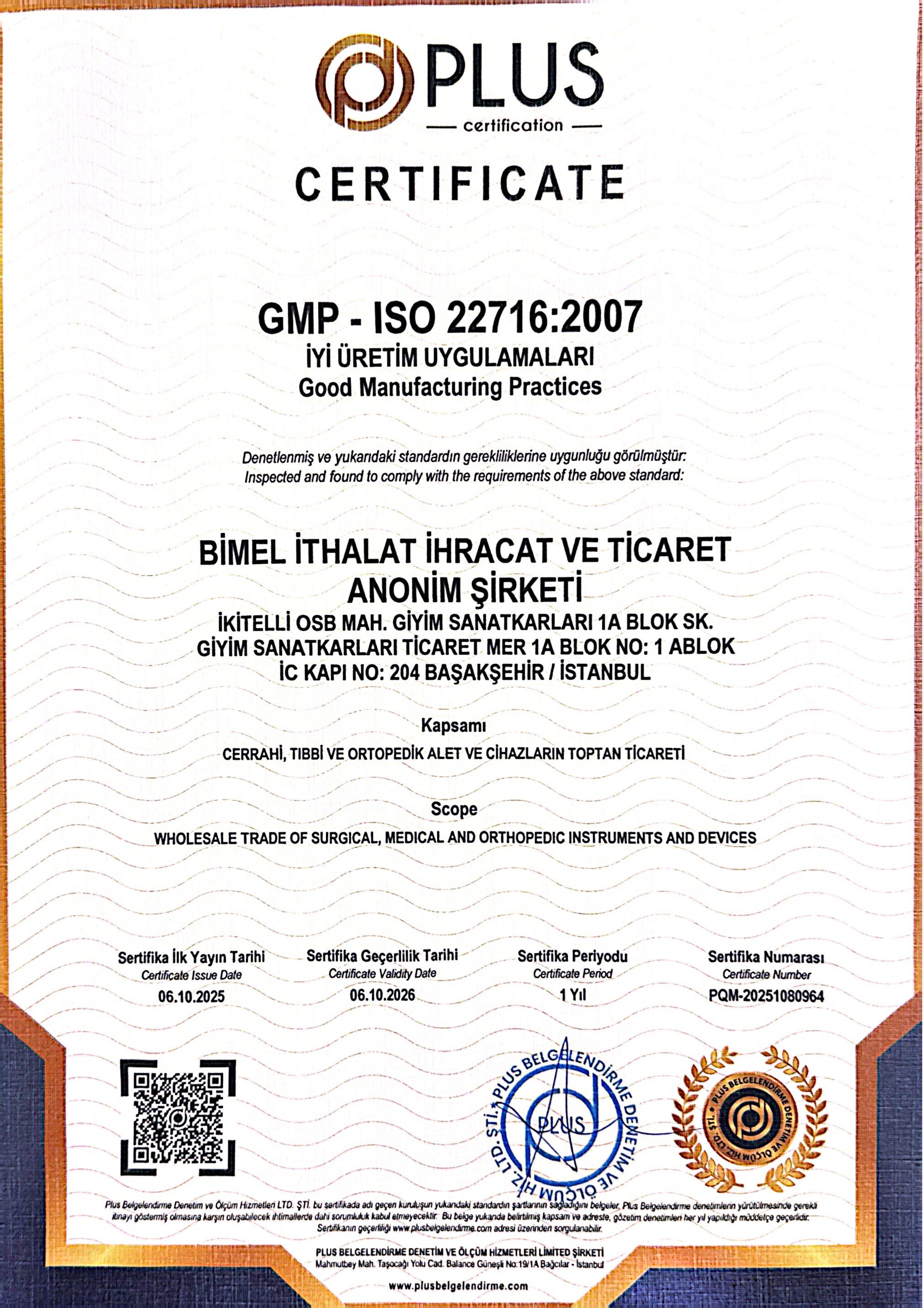 PGM-2023092201 BİMEL TİCARET ISO 22716 GMP